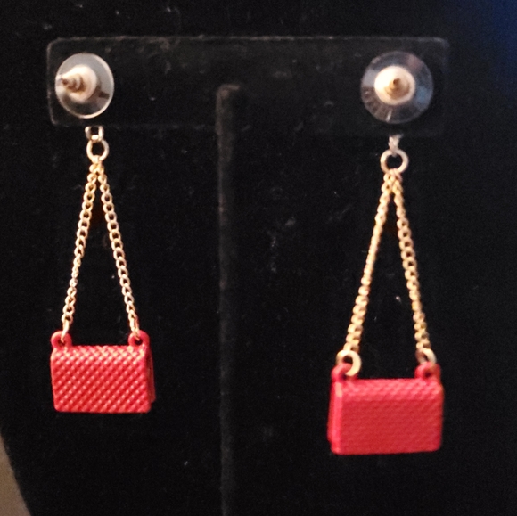 BOY BAG RED EARRINGS MICRO PURSE MINI COCO RHINESTONE PARIS LUXURY gift jewelry - Picture 4 of 4